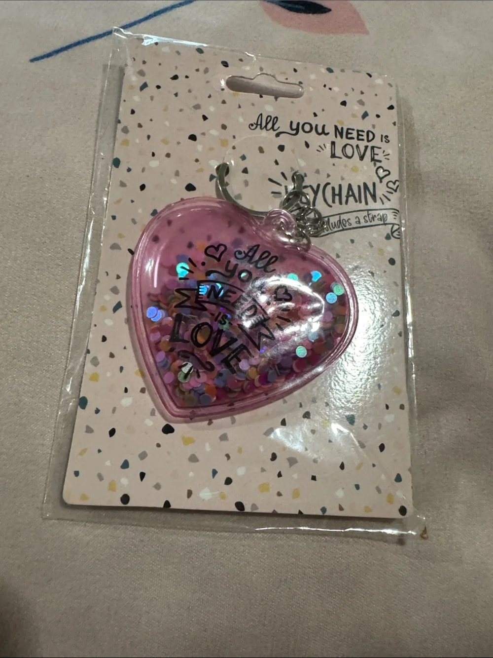 Pink Heart Keychain Phone Charm - All You Need Is Love